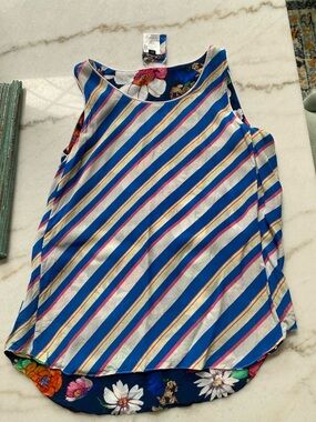 Reversible Blue Striped/Navy Floral Tank CHARLIE B Size: Petit/Small